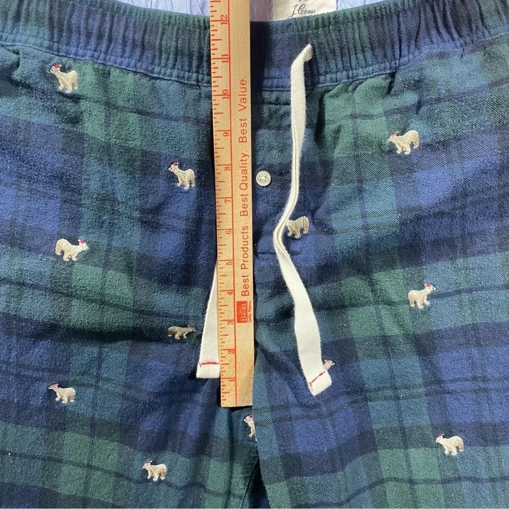 J Crew Mens XL Polar Bear Pajama Pants Plaid Flannel Christmas Embroidered